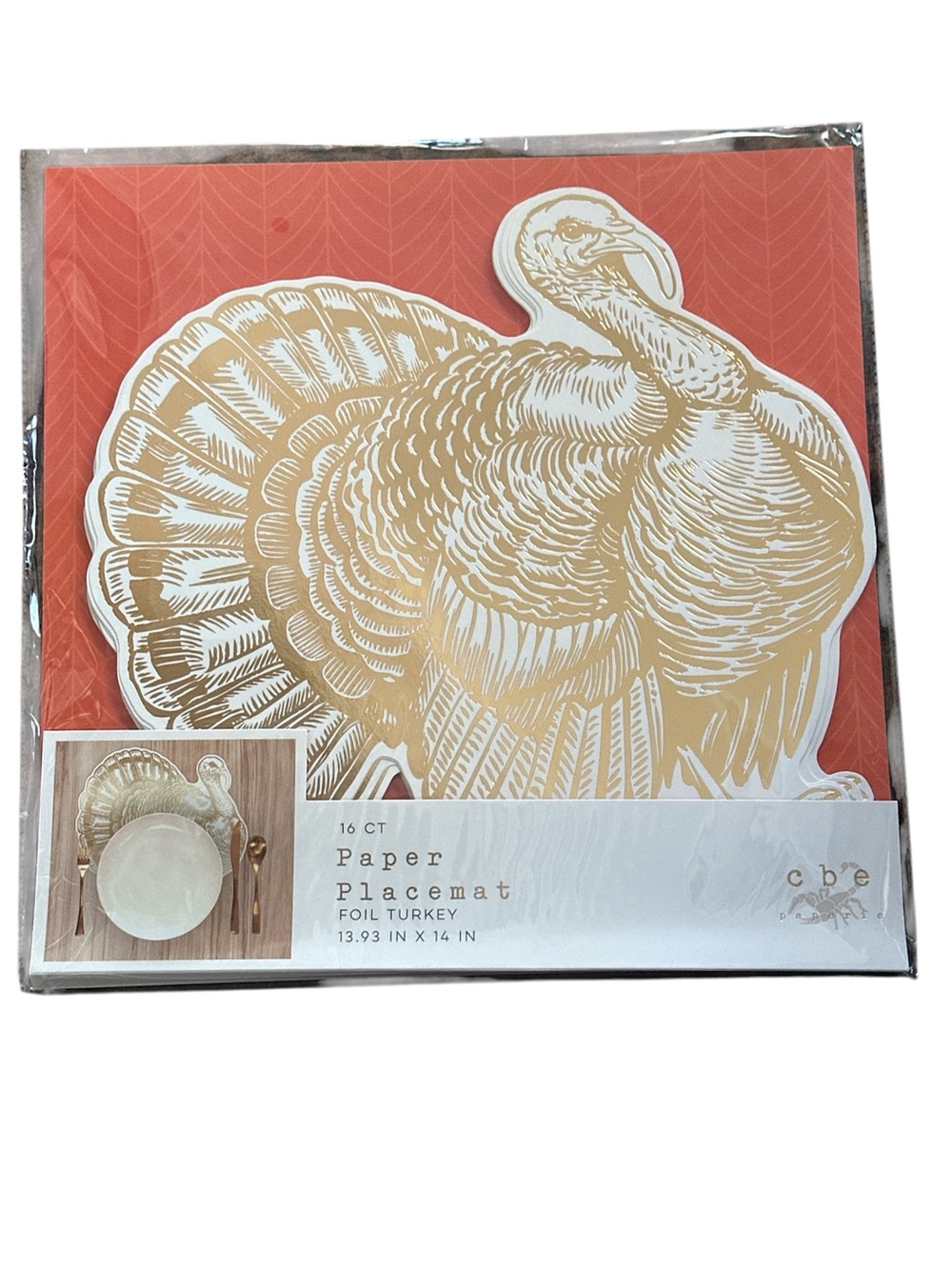 Gold Foil Turkey Paper Placemats - 16 Pack 13.93”x14” Thanksgiving